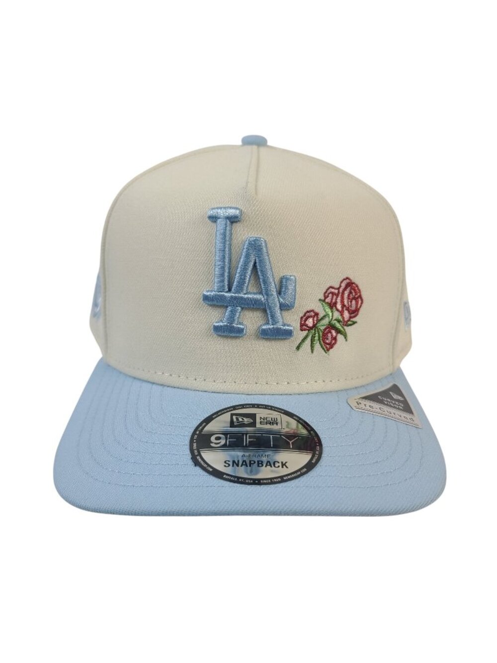 NEW Los Angeles Dodgers New Era 9Fifty Snapback Cap Rose Embroidery Cream & Blue